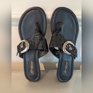 Brighton Lark Black Embossed Wedge Sandals